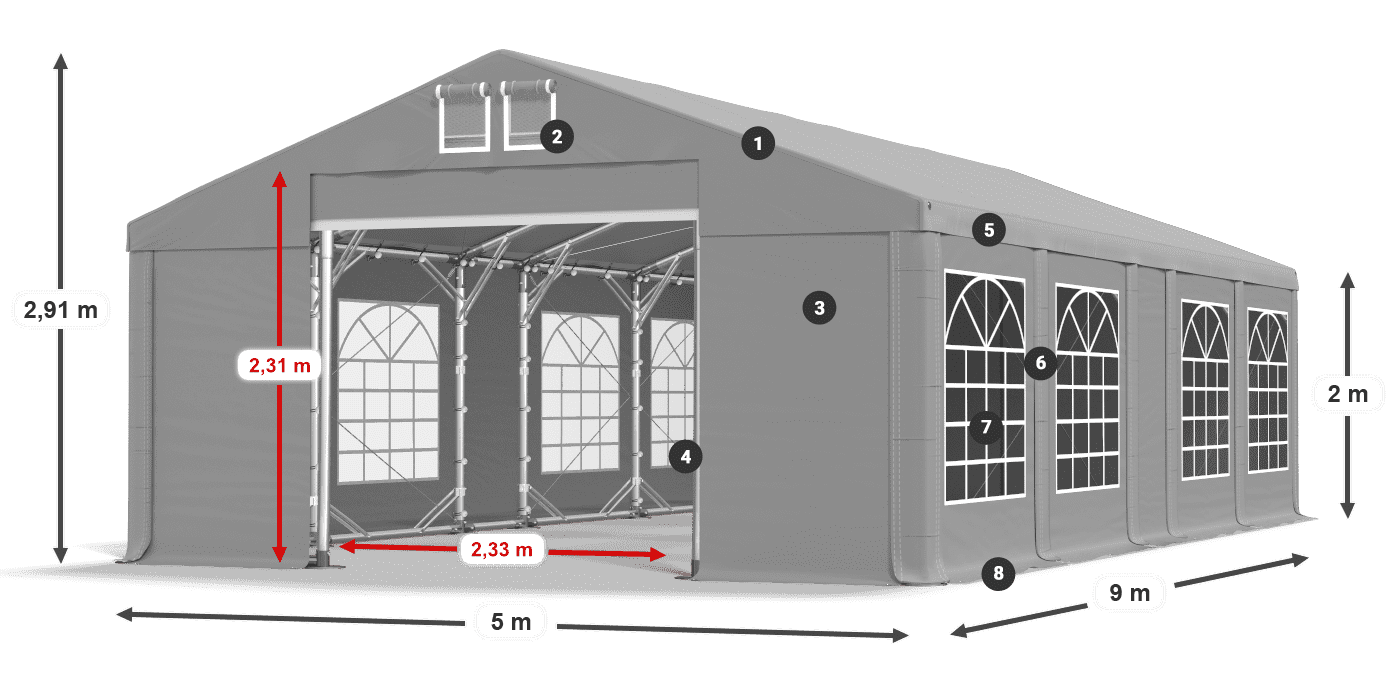 Dach: FR 620 PVC Wände: SD 500 PVC 2m Legende