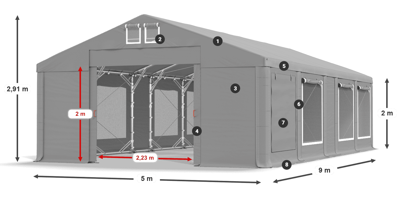 Dach: FR 620 PVC Wände: SD 500 PVC 2m Legende