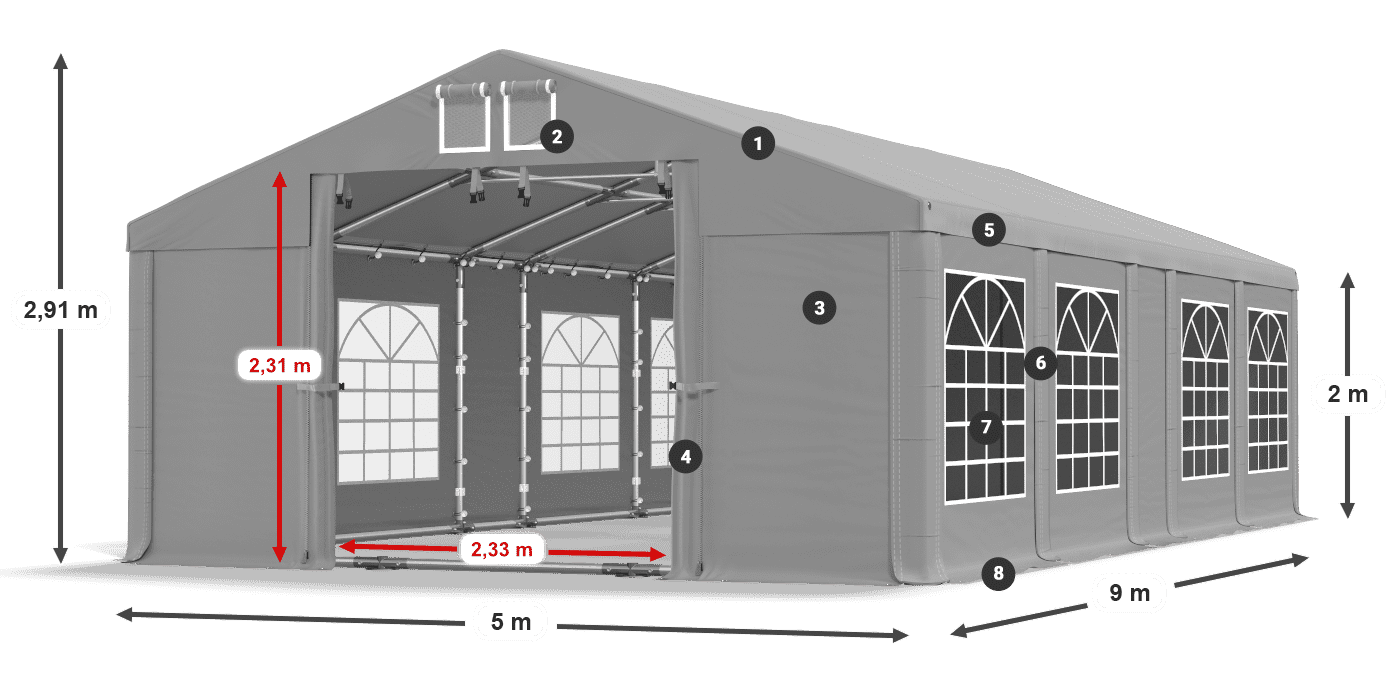 Dach: FR 620 PVC Wände: SD 500 PVC 2m Legende