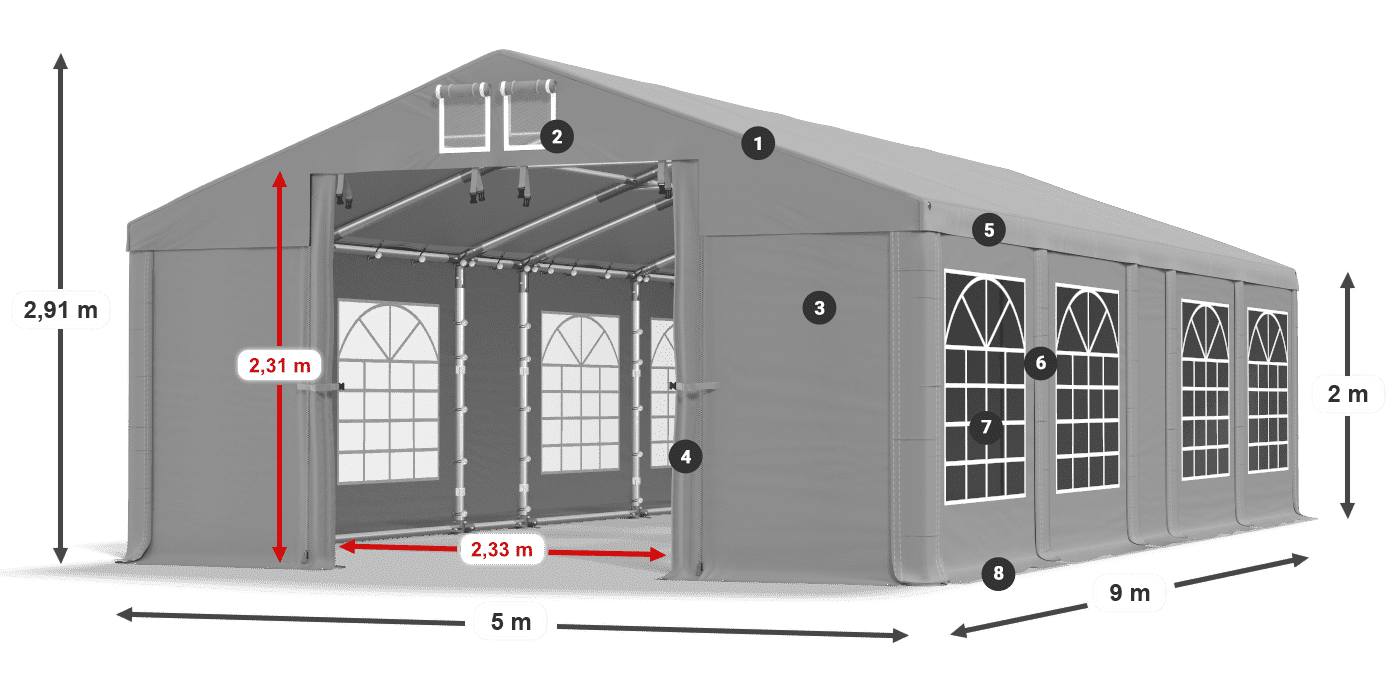 Dach: FR 620 PVC Wände: SD 500 PVC 2m Legende