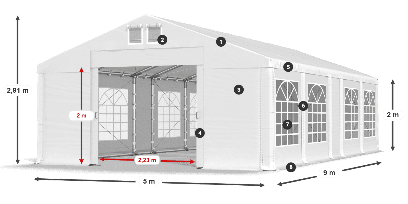 Dach: FR 620 PVC Wände: SD 500 PVC 2m Legende