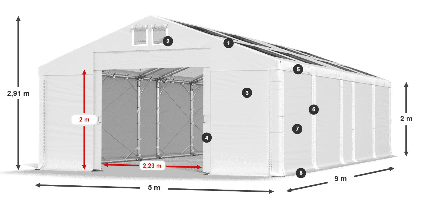 Dach: MS T 580 PVC Wände: FR 620 PVC 2m Legende