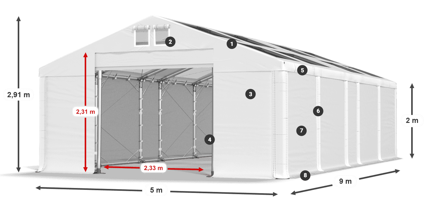 Dach: MS T 580 PVC Wände: FR 620 PVC 2m Legende