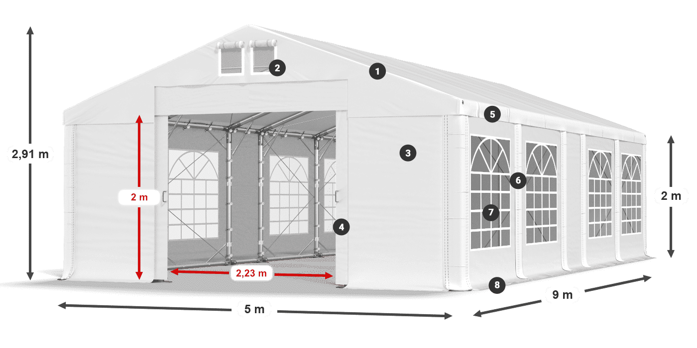 Dach: MS 580 PVC Wände: FR 620 PVC 2m Legende