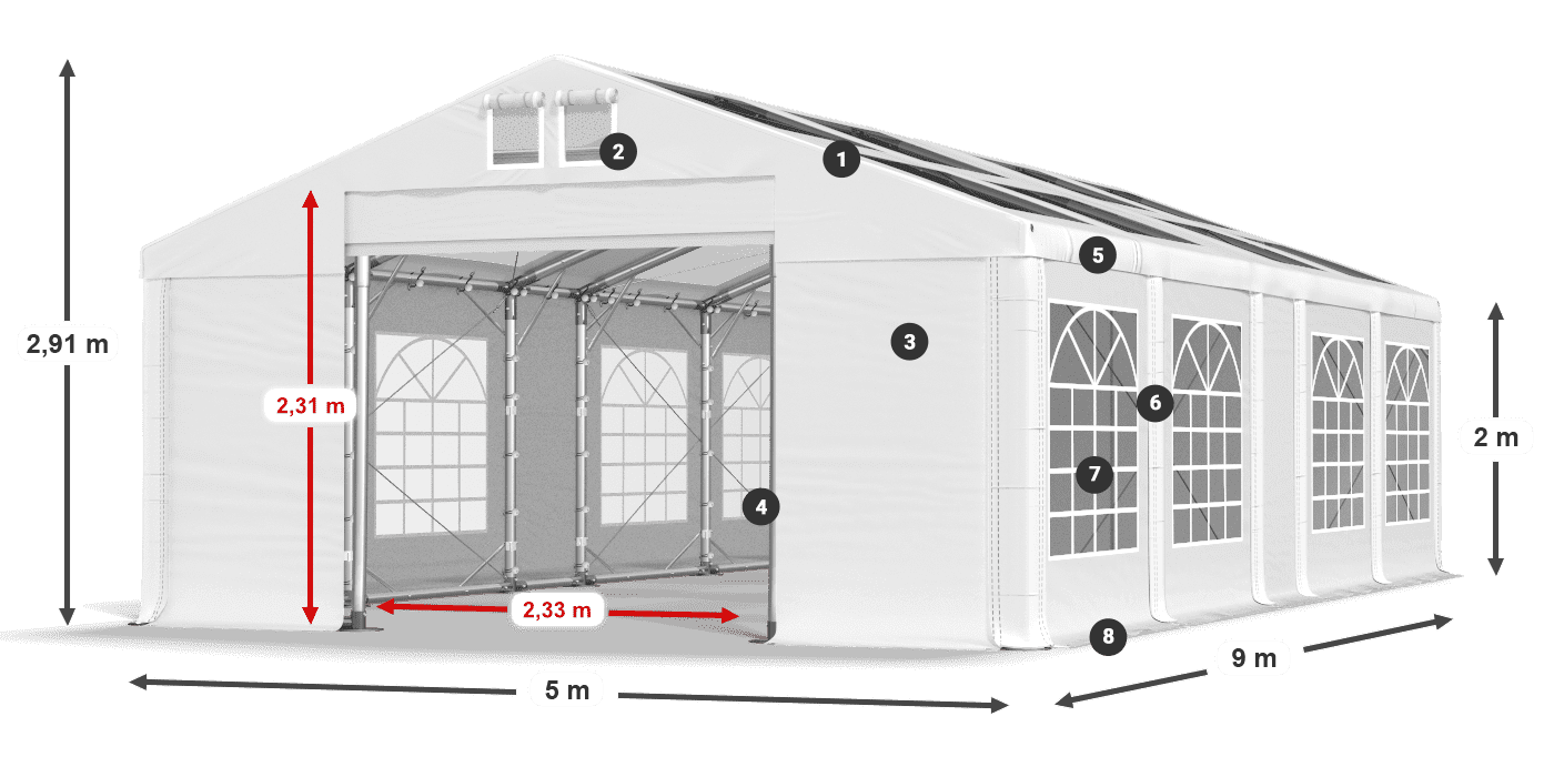 Dach: MS T 580 PVC Wände: FR 620 PVC 2m Legende