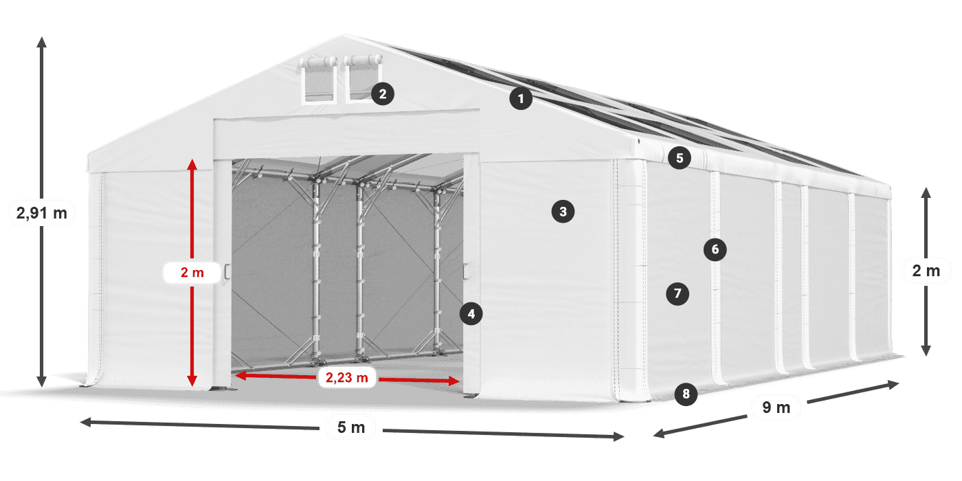 Dach: MS T 580 PVC Wände: FR 620 PVC 2m Legende