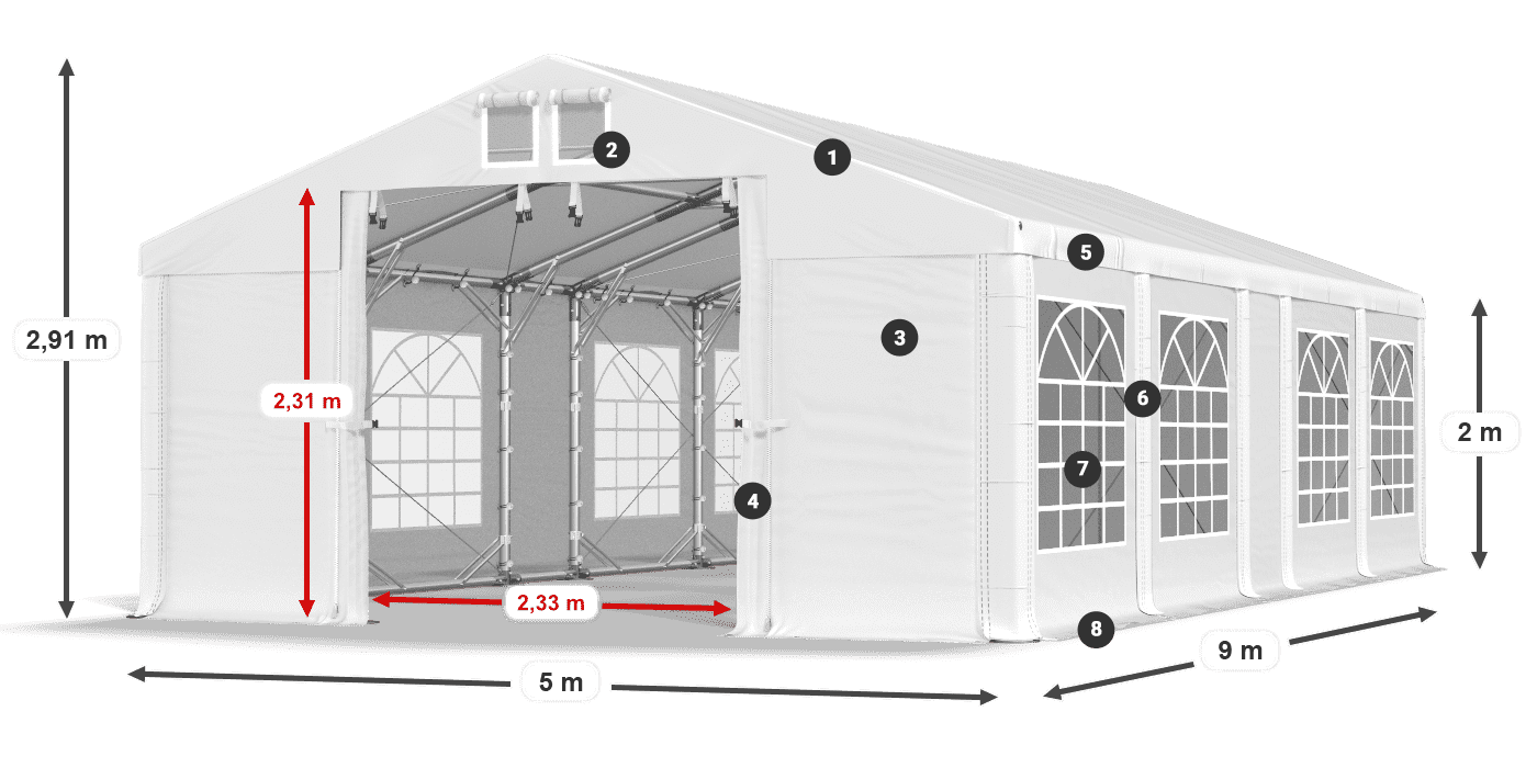 Dach: MS 580 PVC Wände: FR 620 PVC 2m Legende