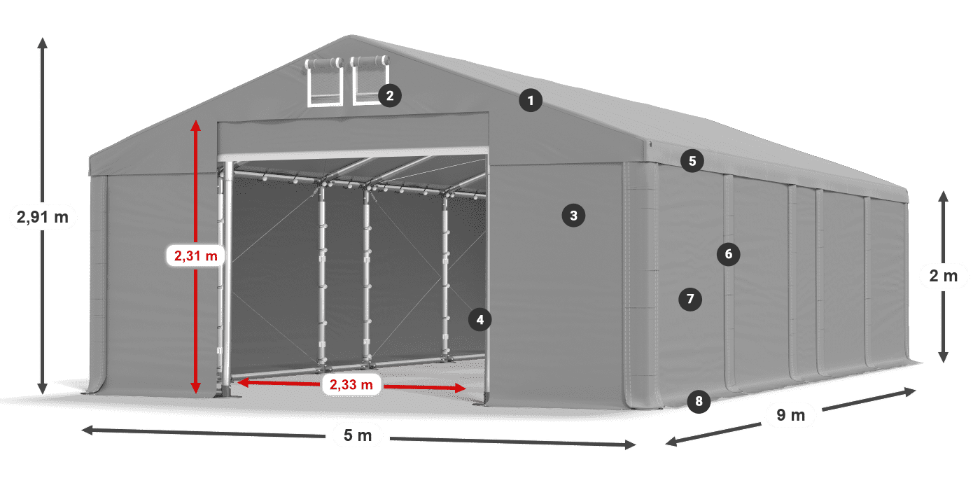 Dach: MS 580 PVC Wände: FR M 620 PVC 2m Legende