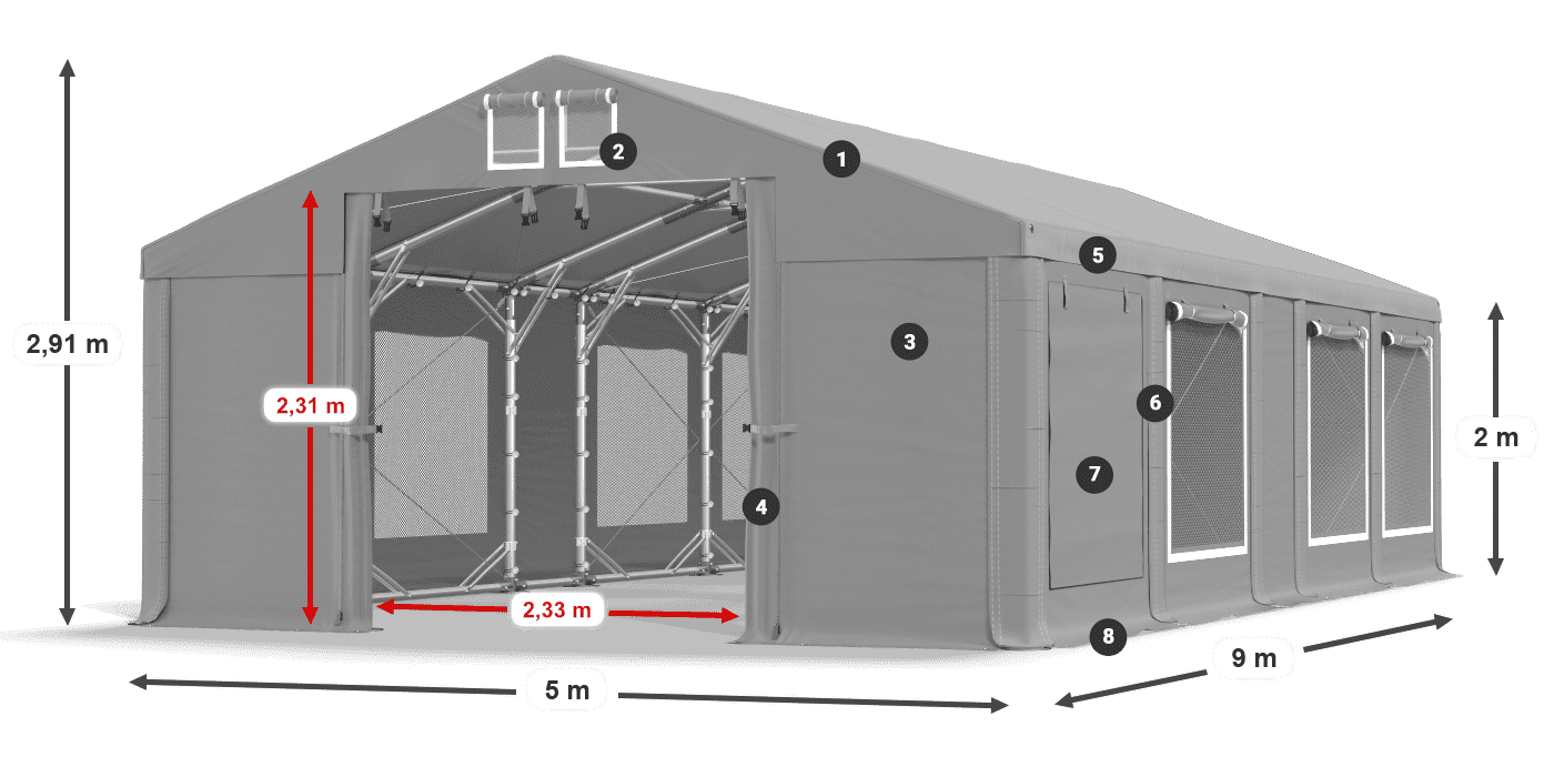 Dach: MS 580 PVC Wände: SD M 500 PVC 2m Legende