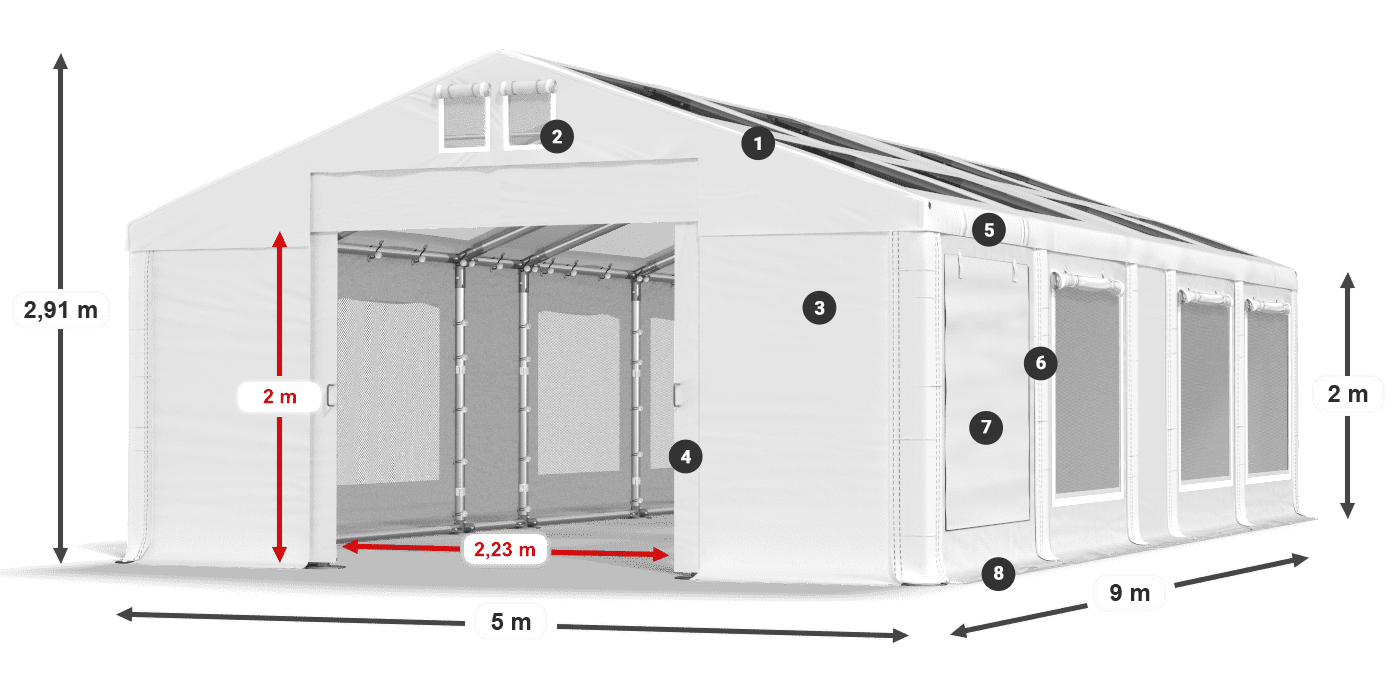 Dach: MS T 580 PVC Wände: SDM 500 PVC 2m Legende