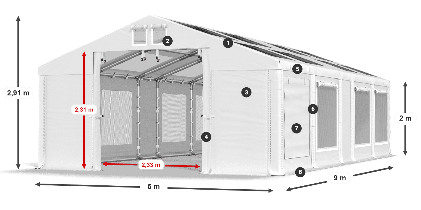 Dach: MS T 580 PVC Wände: SDM 500 PVC 2m Legende