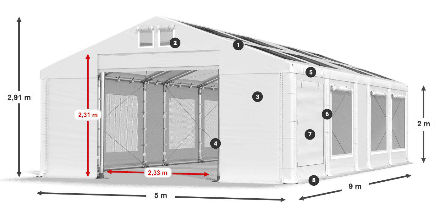 Dach: MS T 580 PVC Wände: SDM 500 PVC 2m Legende