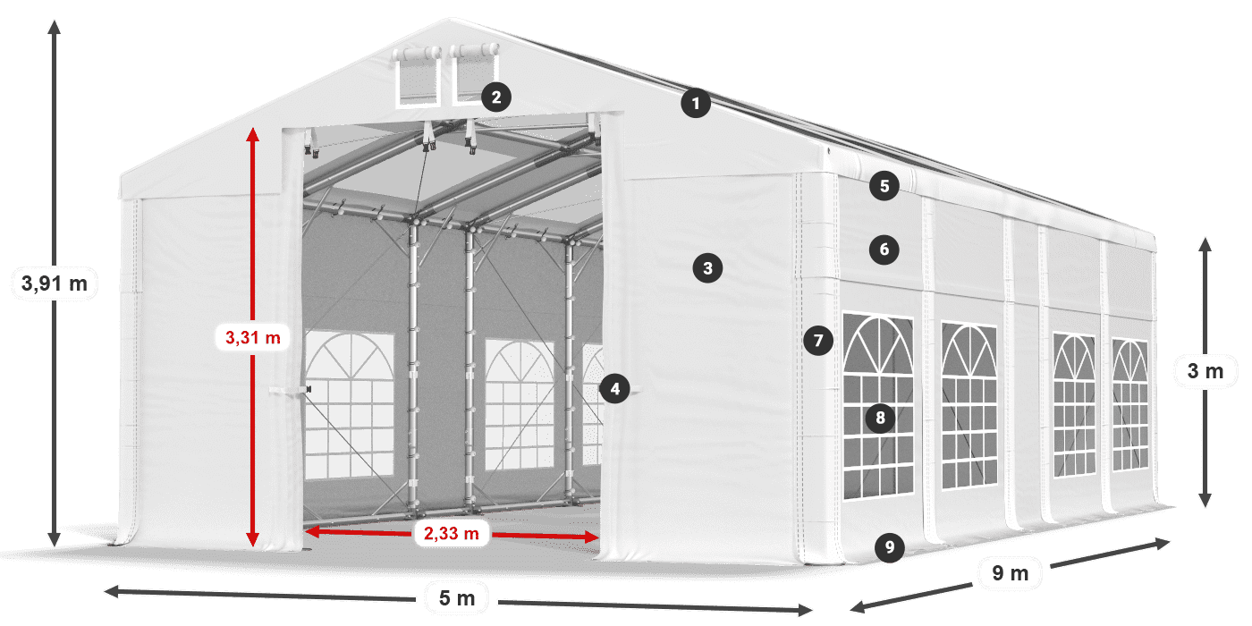 Dach: MS T 580 PVC Wände: FR 620 PVC 3m Legende