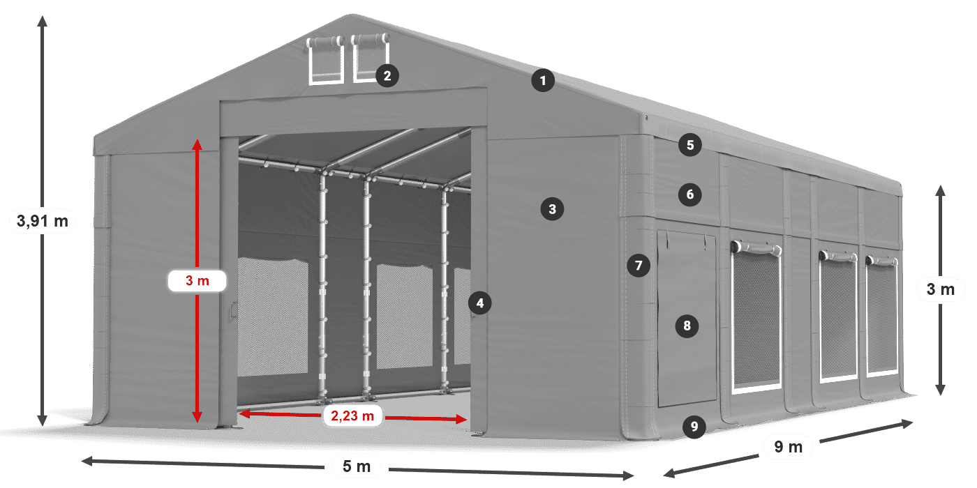 Dach: MS 580 PVC Wände: SD M 500 PVC 3m Legende