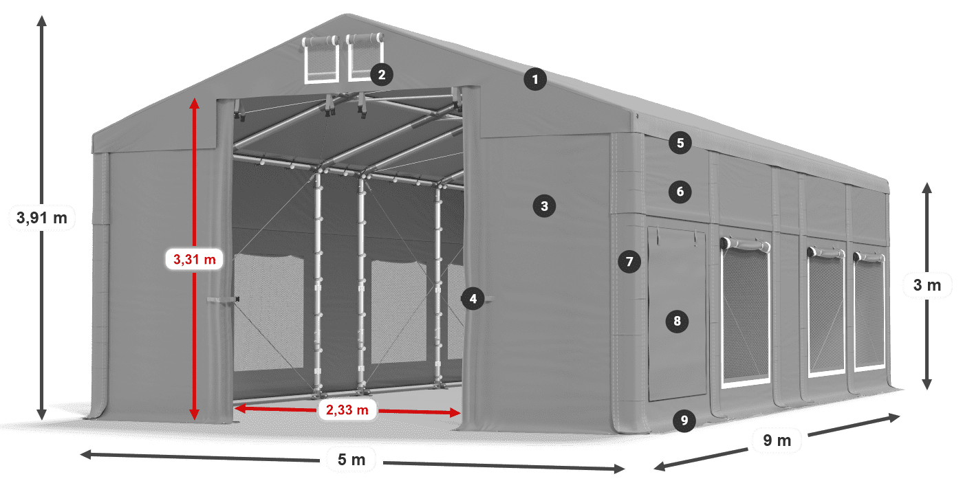 Dach: MS 580 PVC Wände: SD M 500 PVC 3m Legende
