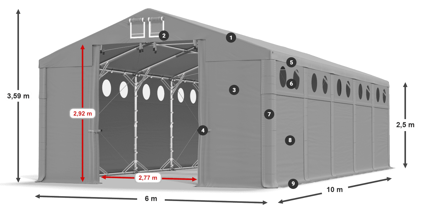 Dach: FR 620 PVC Wände: MS O 580 PVC 2,5 m Legende