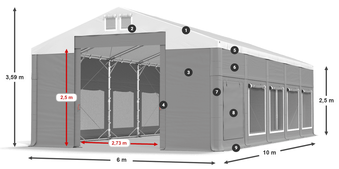 Dach: FR 620 PVC Wände: SD 500 PVC 2,5 m Legende