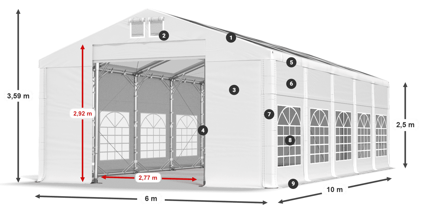 Dach: MS T 580 PVC Wände: FR 620 PVC 2,5 m Legende
