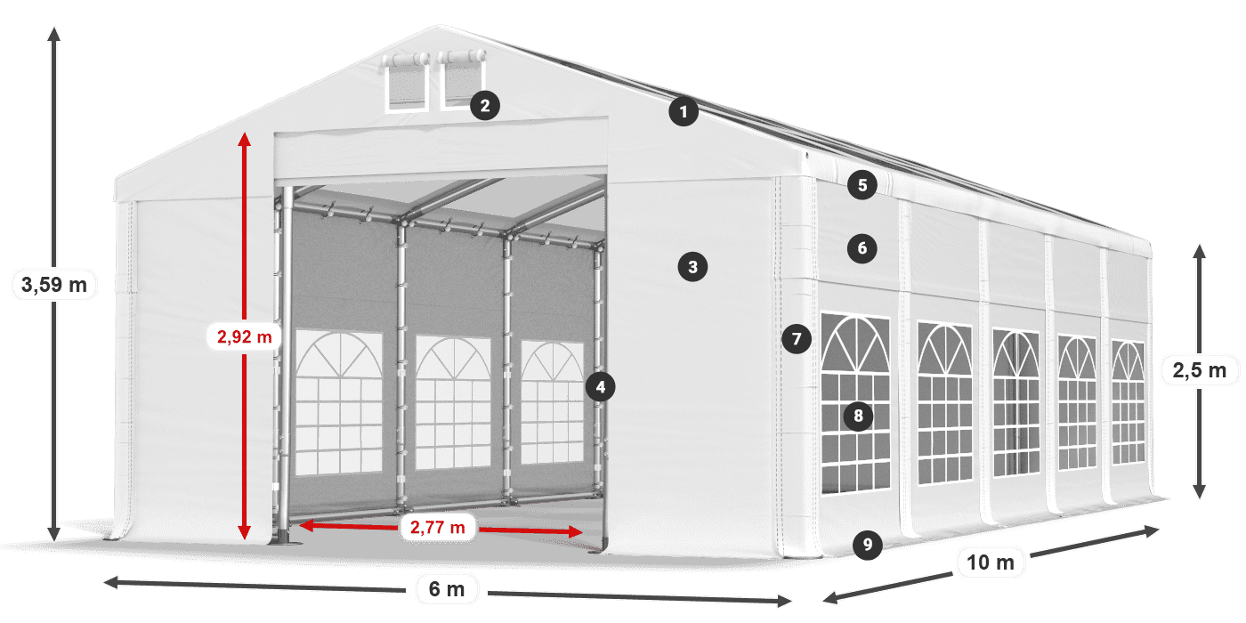 Dach: MS T 580 PVC Wände: FR 620 PVC 2,5 m Legende