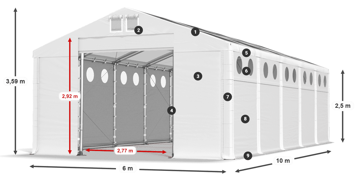 Dach: MS T 580 PVC Wände: FR O 620 PVC 2,5 m Legende