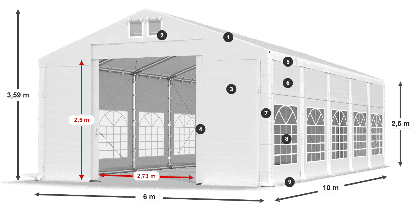 Dach: MS 580 PVC Wände: FR 620 PVC 2,5 m Legende