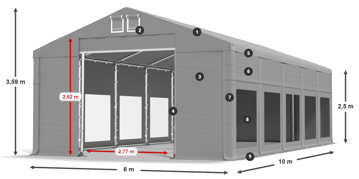 Dach: MS 580 PVC Wände: MS 580 PVC 2,5 m Legende