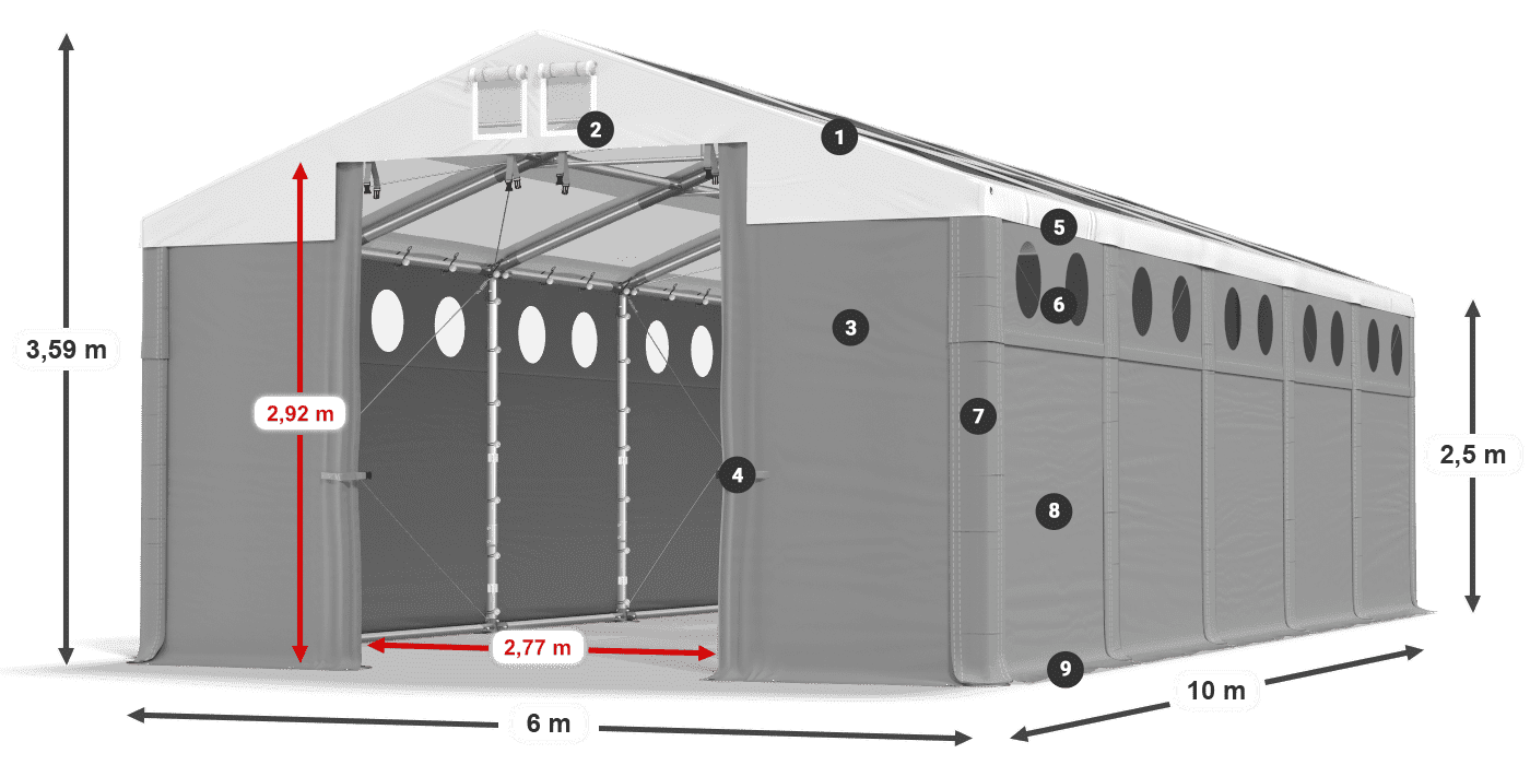 Dach: MS T 580 PVC Wände: MS O 580 PVC 2,5 m Legende
