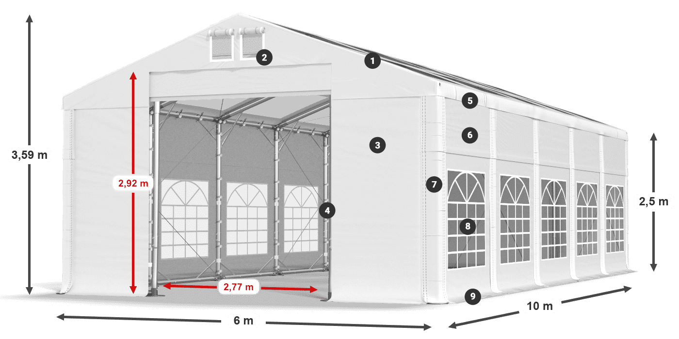 Dach: MS 580 PVC Wände: SD 500 PVC 2,5 m Legende