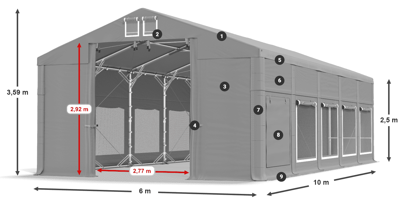 Dach: MS 580 PVC Wände: SD M 500 PVC 2,5 m Legende