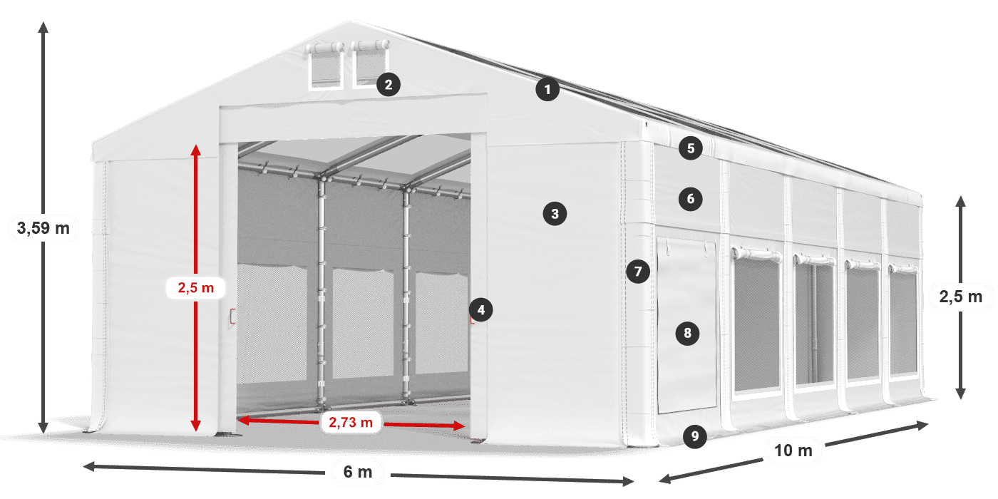 Dach: MS T 580 PVC Wände: SD M 500 PVC 2,5 m Legende