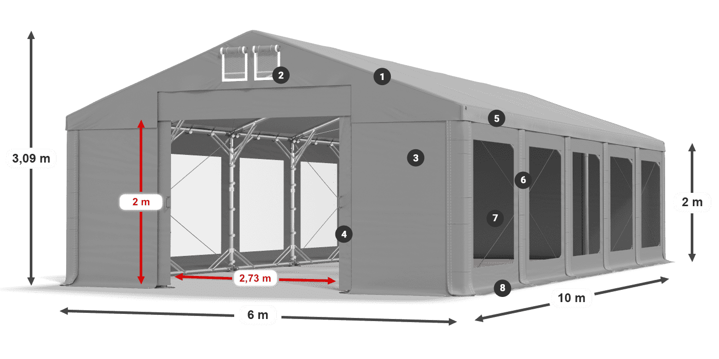 Dach: FR 620 PVC Wände: MS 580 PVC 2m Legende