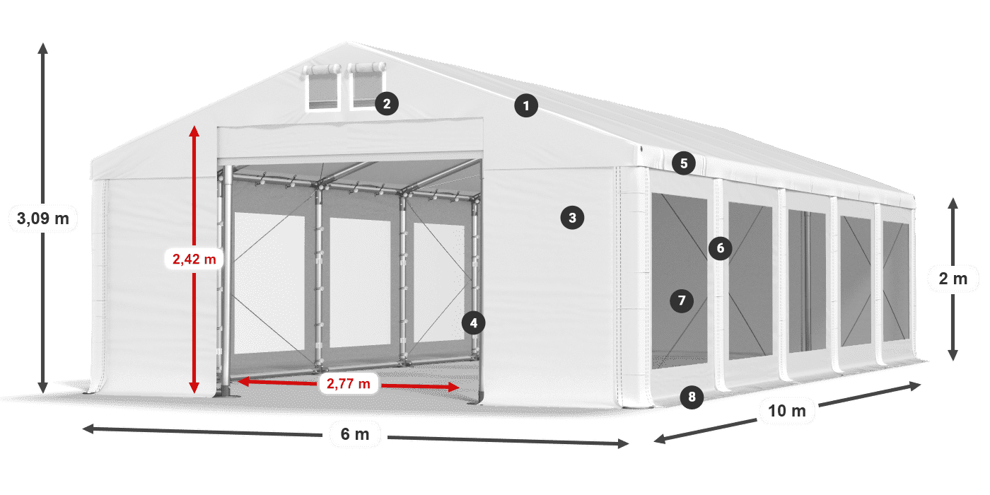 Dach: FR 620 PVC Wände: MS 580 PVC 2m Legende