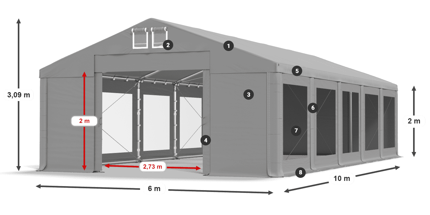 Dach: FR 620 PVC Wände: MS 580 PVC 2m Legende