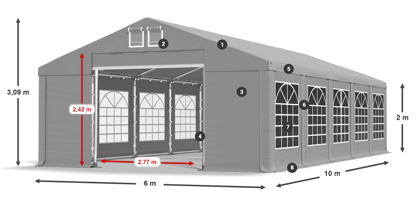 Dach: FR 620 PVC Wände: SD 500 PVC 2m Legende