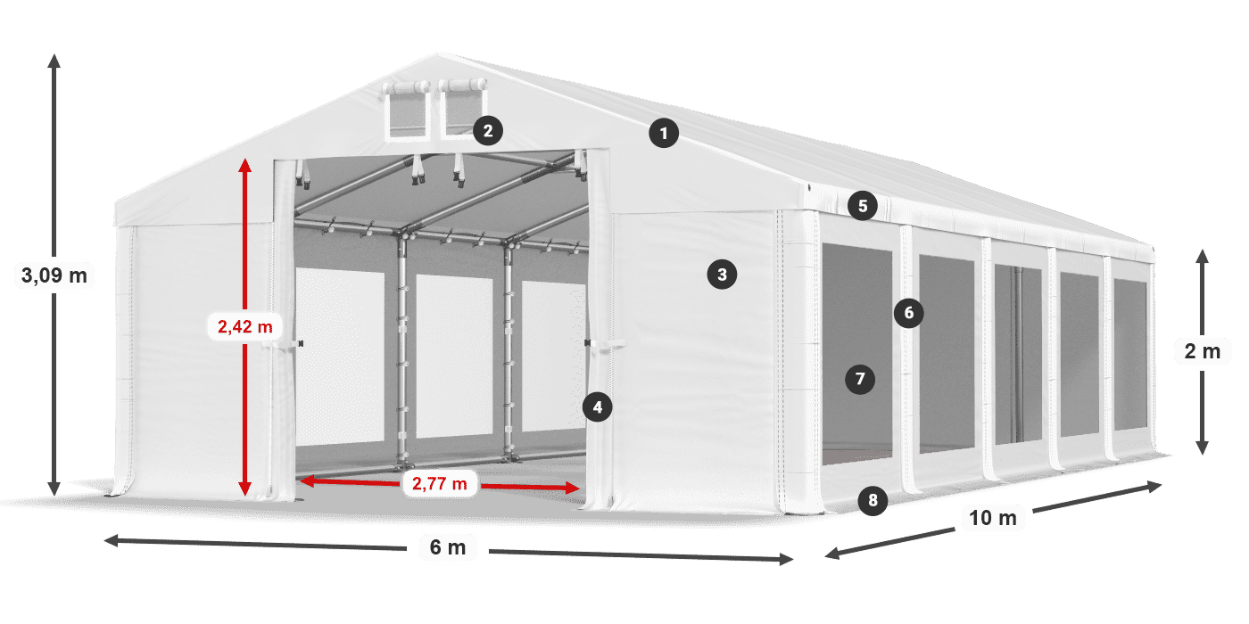 Dach: MS 580 PVC Wände: MS 580 PVC 2m Legende