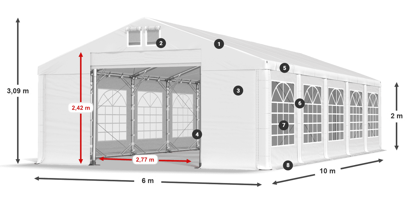 Dach: SD 560 PVC Wände: FR 620 PVC Legende 2m