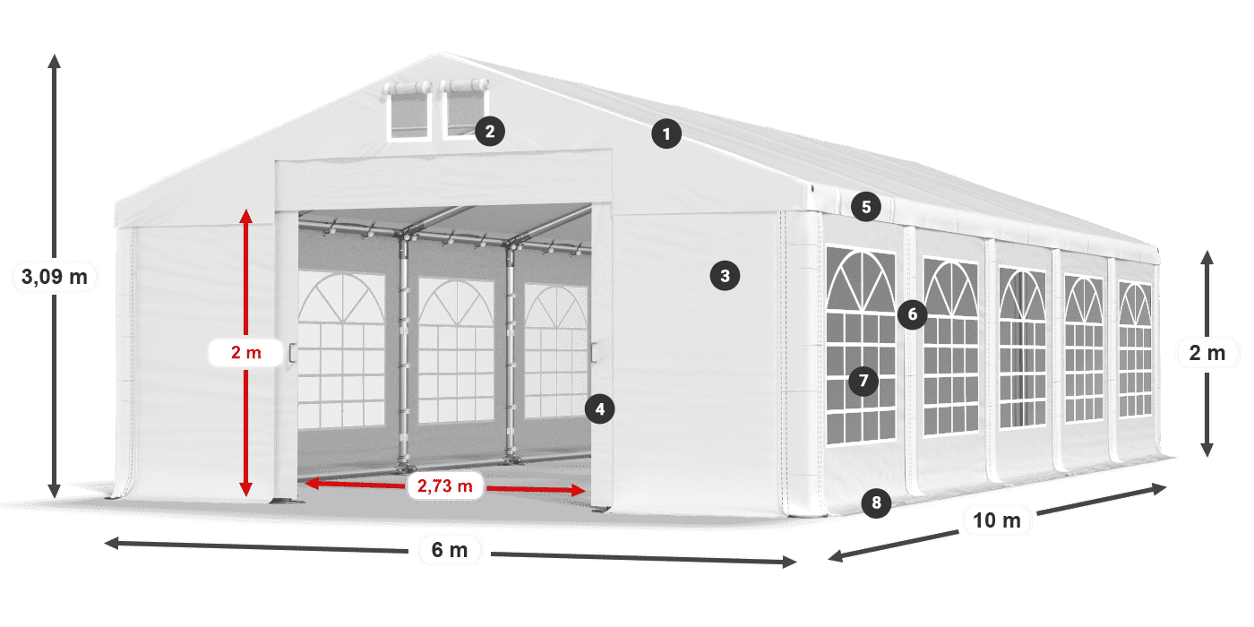 Dach: SD 560 PVC Wände: FR 620 PVC Legende 2m