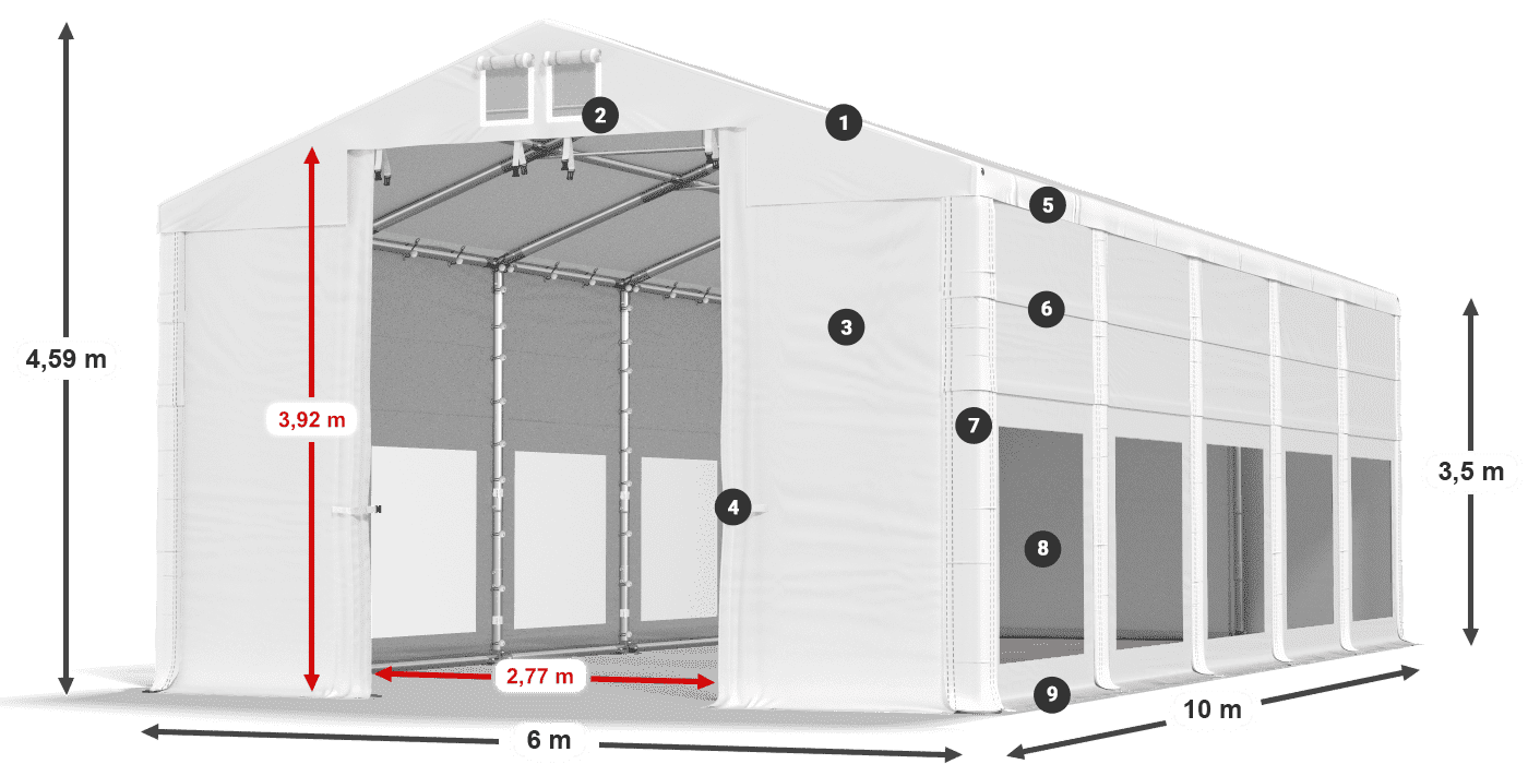 Dach: FR 620 PVC Wände: MS 580 PVC 3,5 m Legende