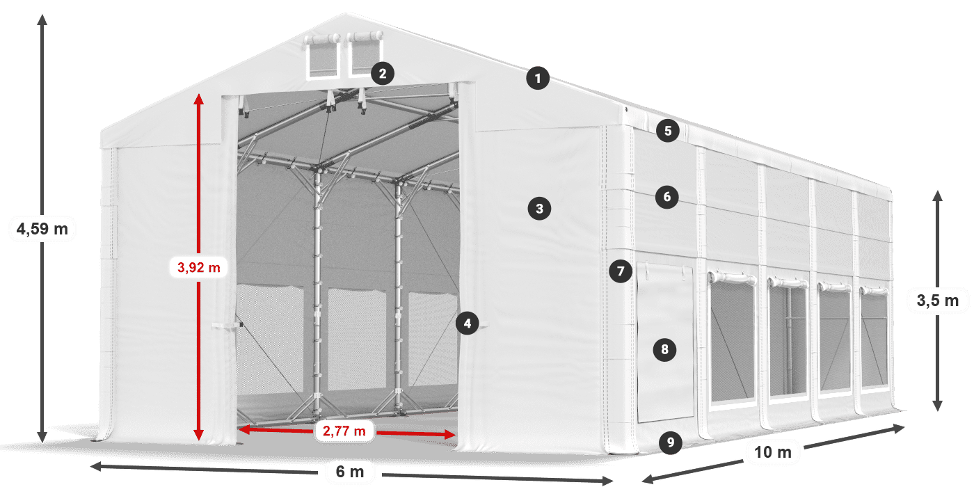 Dach: FR 620 PVC Wände: SD 500 PVC 3,5 m Legende