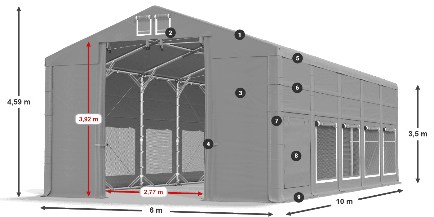 Dach: FR 620 PVC Wände: SD 500 PVC 3,5 m Legende