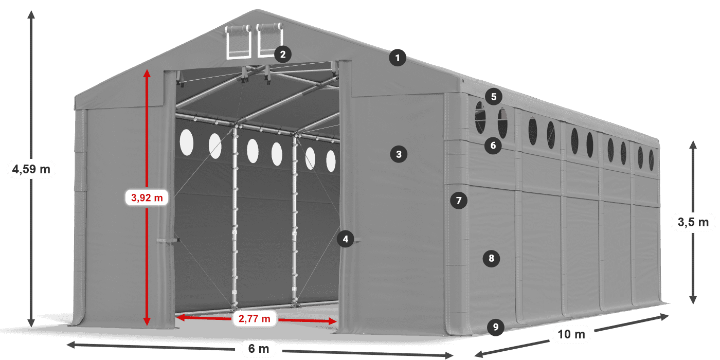 Dach: FR 620 PVC Wände: SD O 500 PVC 3,5 m Legende