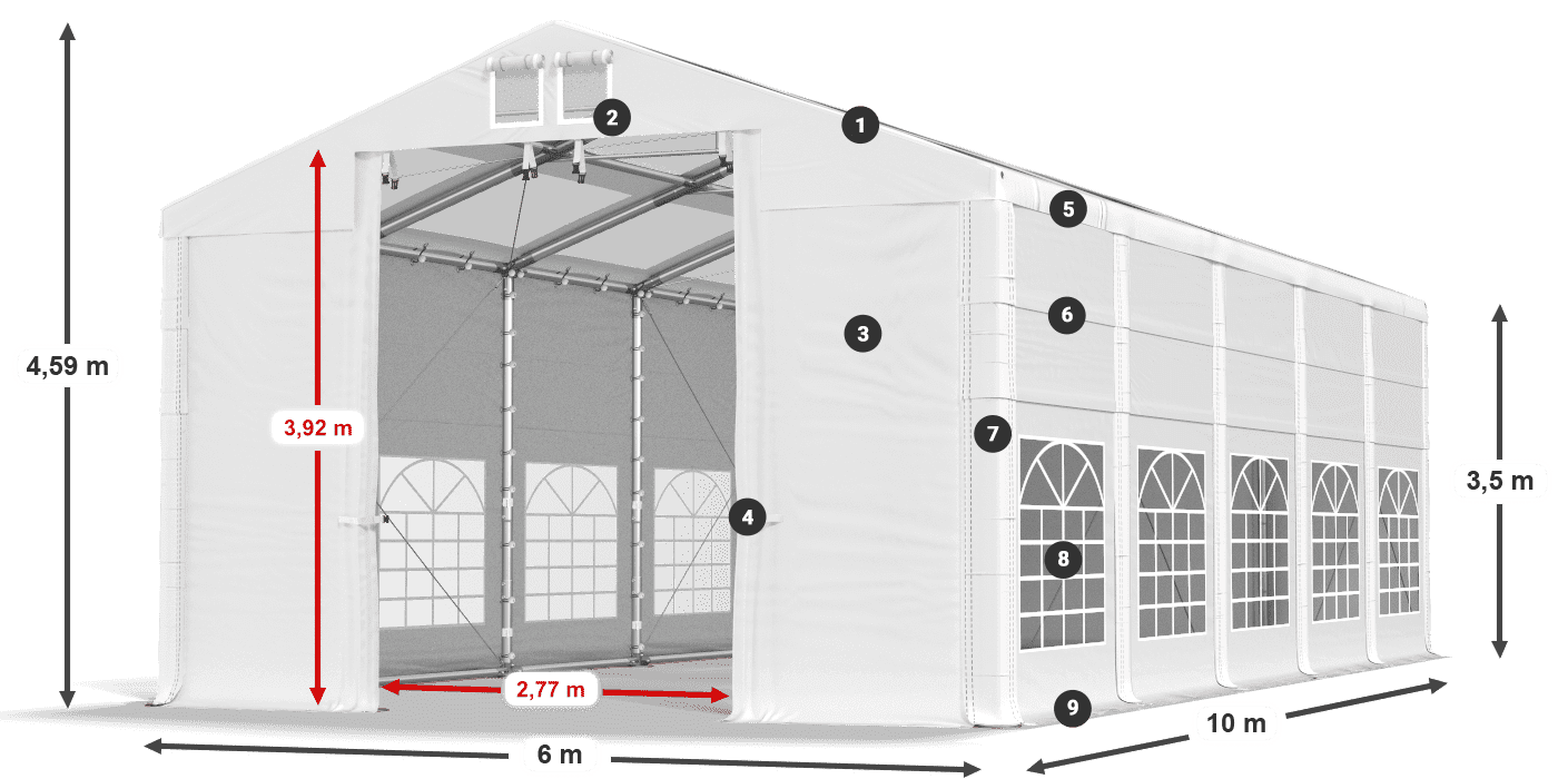 Dach: MS T 580 PVC Wände: FR 620 PVC 2,5 m Legende