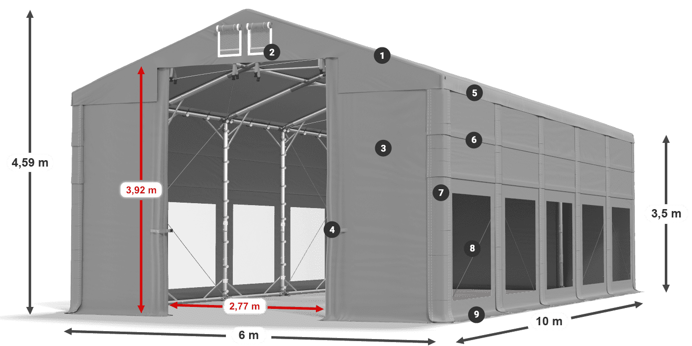 Dach: MS 580 PVC Wände: MS 580 PVC 3,5 m Legende