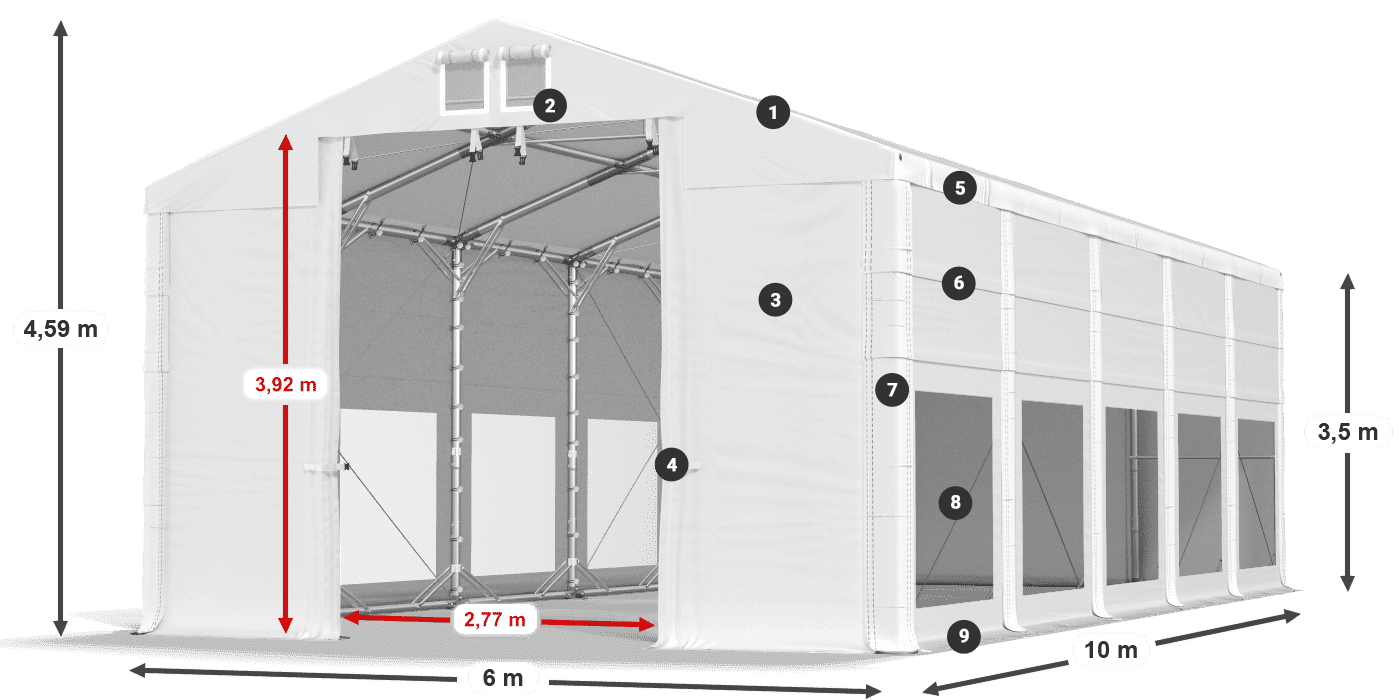 Dach: MS 580 PVC Wände: MS 580 PVC 3,5 m Legende