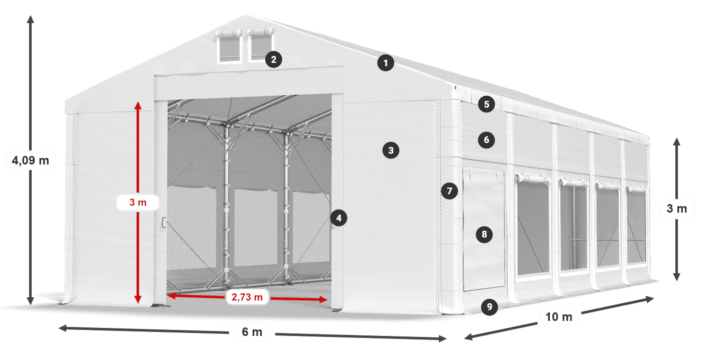 Dach: FR 620 PVC Wände: SD 500 PVC 3m Legende