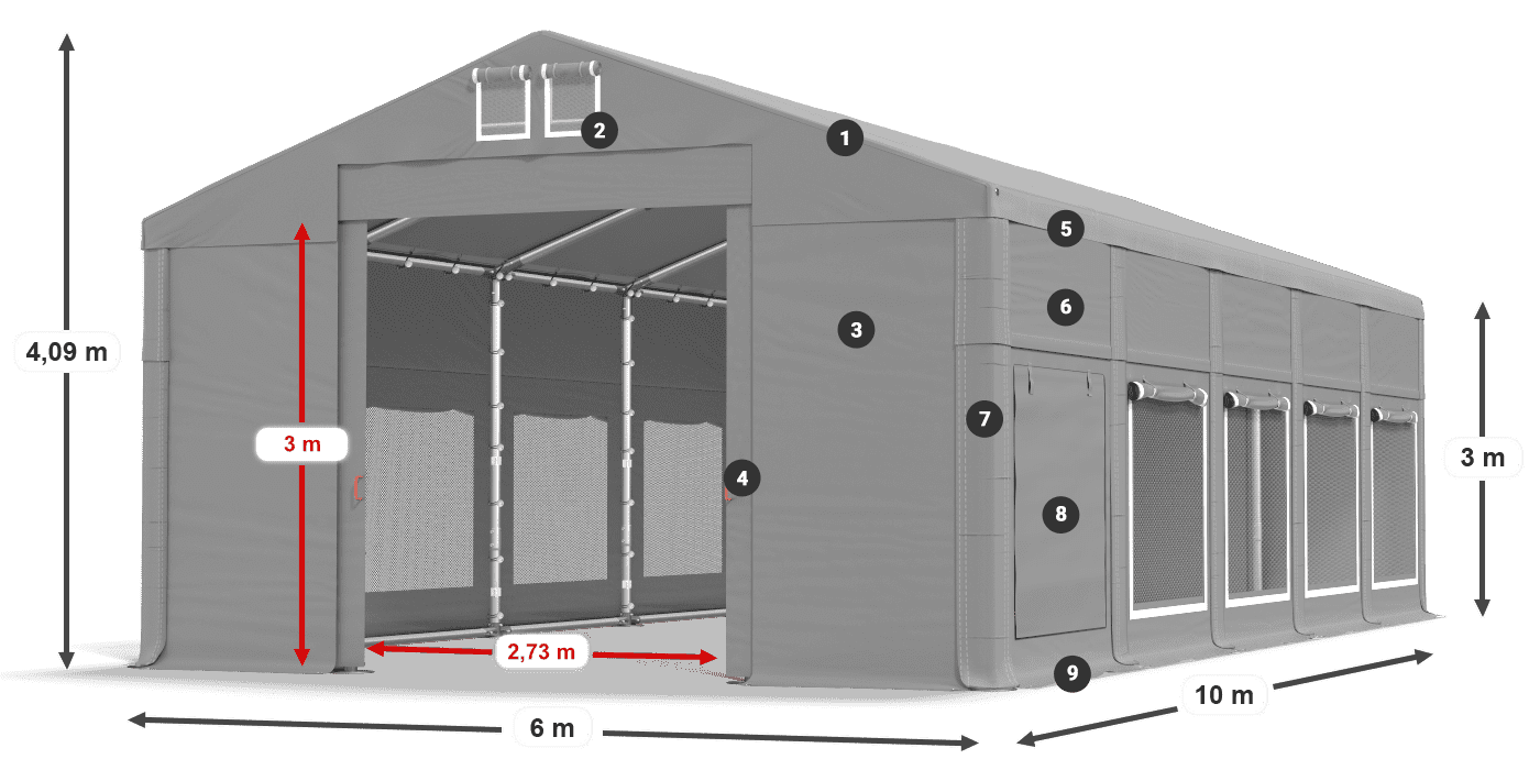 Dach: FR 620 PVC Wände: SD 500 PVC 3m Legende