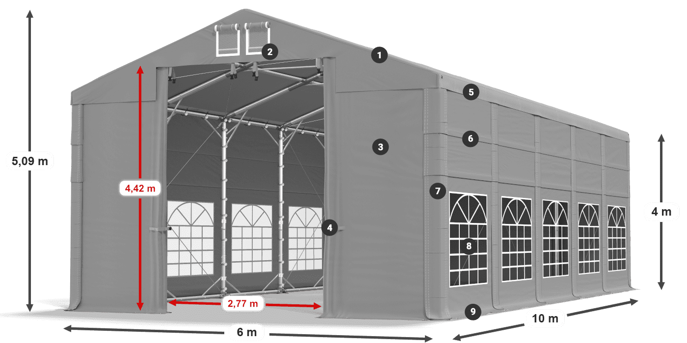 Dach: FR 620 PVC Wände: SD 500 PVC 4m Legende