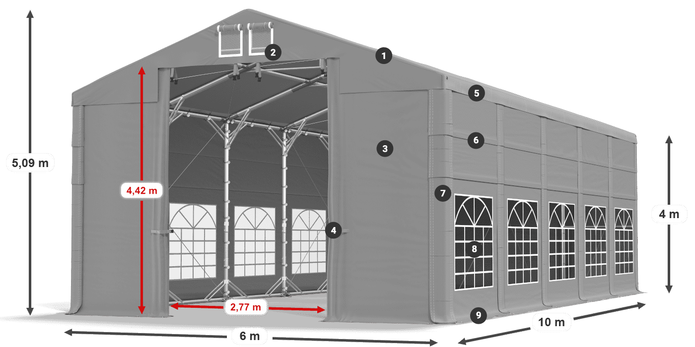 Dach: FR 620 PVC Wände: SD 500 PVC 4m Legende