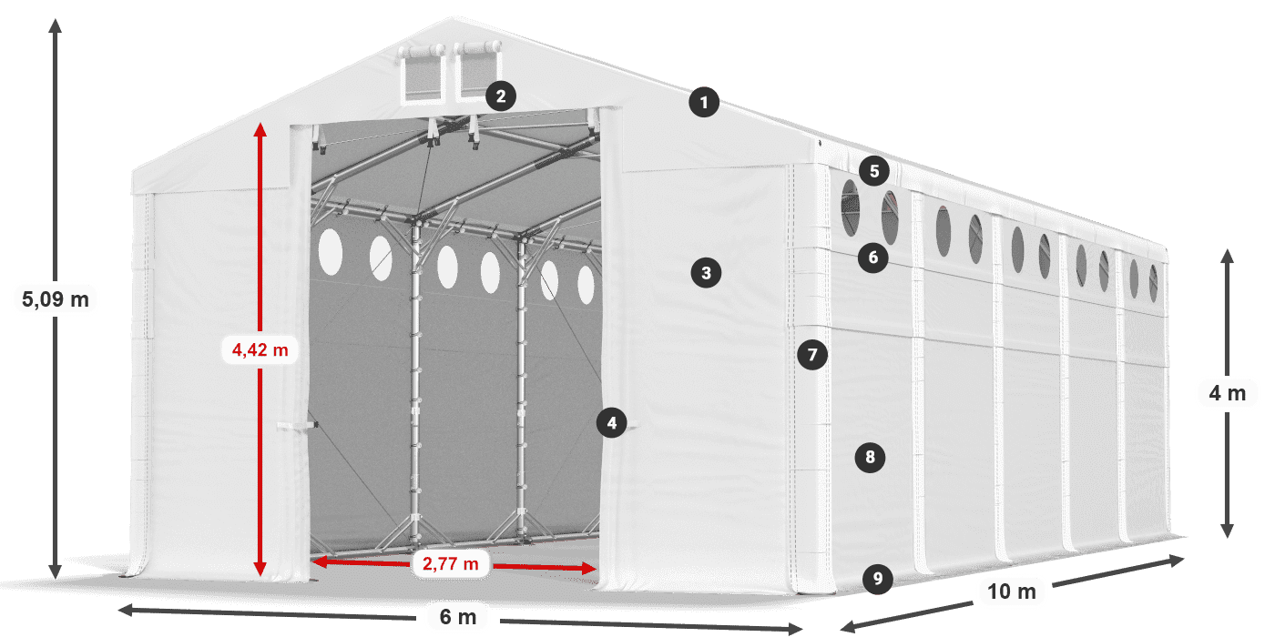 Dach: MS 580 PVC Wände: SD O 500 PVC 4m Legende