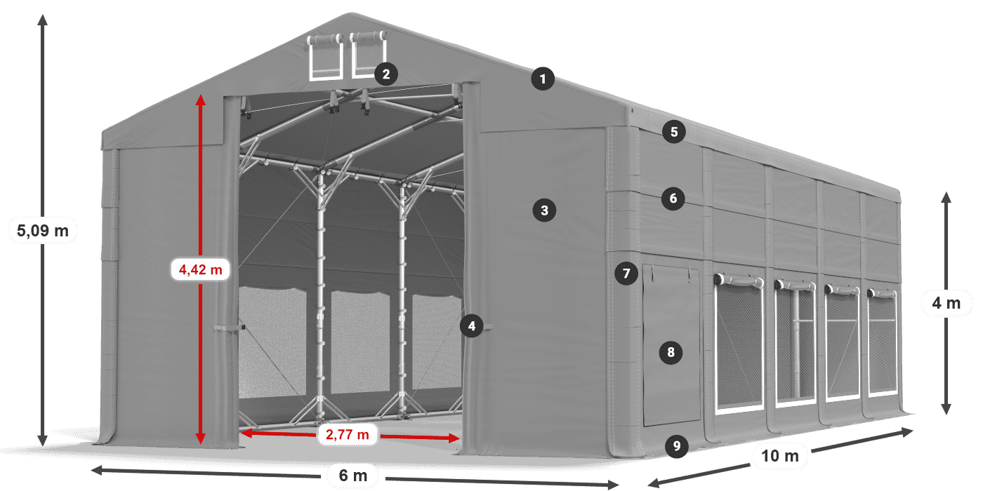 Dach: MS 580 PVC Wände: SD M 500 PVC 4m Legende